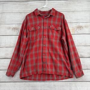 Patagonia Long Sleeved Fjord Flannel Shirt Mens XL Red Gray Plaid